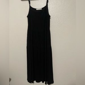 Lush Ribbed Maxi Dress, Size XS, Adjustable Spaghetti Strap, Black.
